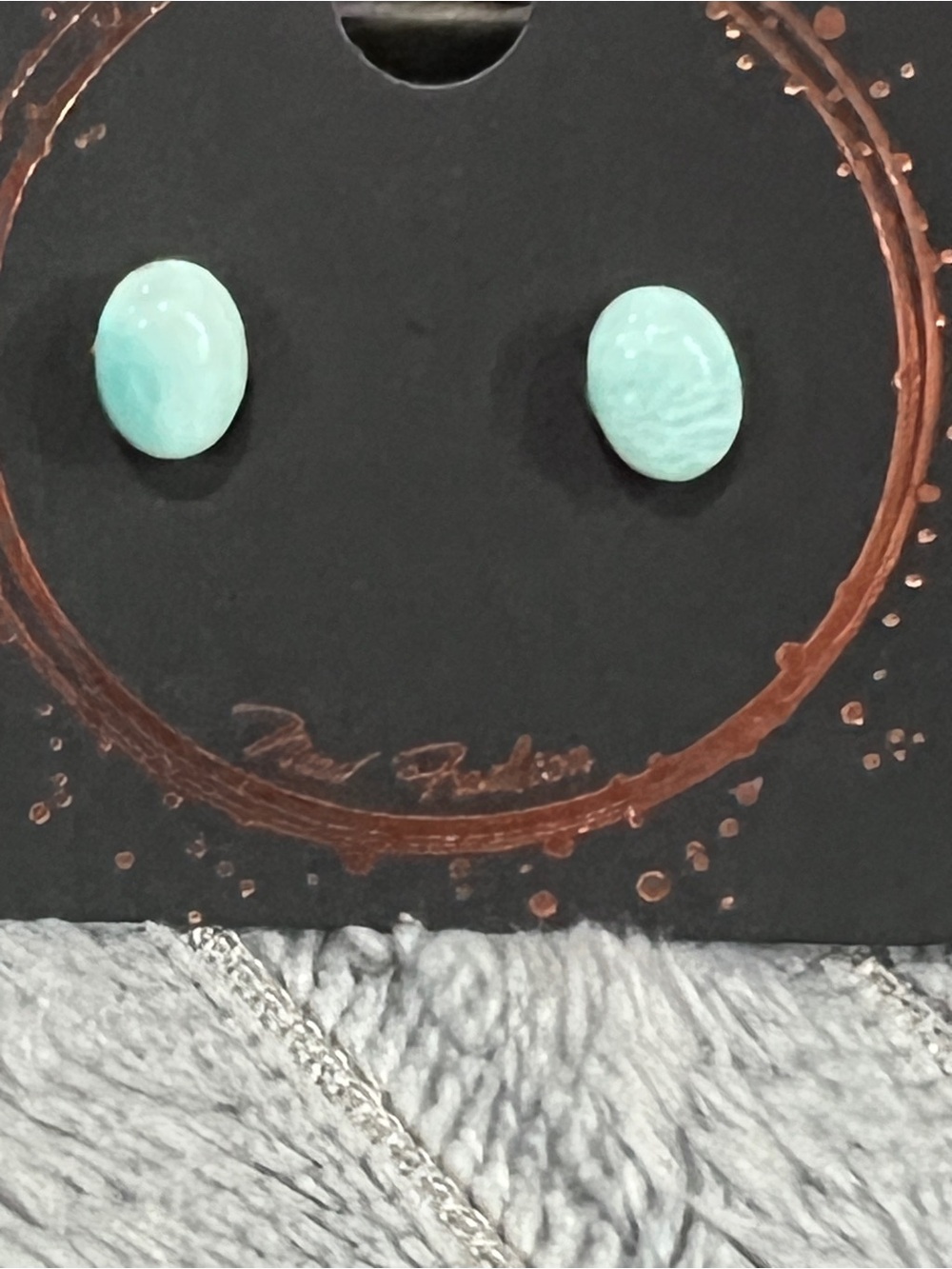 HJ 31. Artisan Natural Blue Larimar Cabochon Post Back Stud Earrings 3.75ct